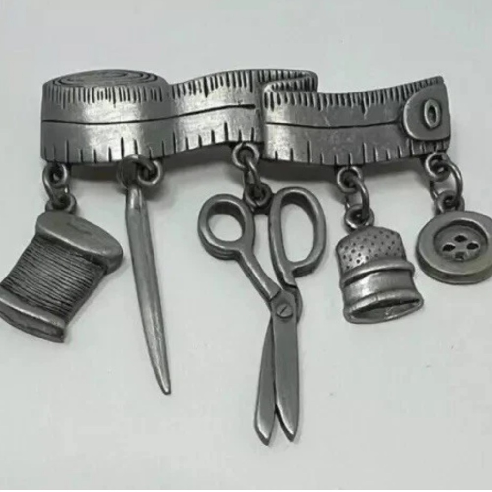 Vintage J. J. Jonette Pin/ Brooch Sewing Jewelry Pewter